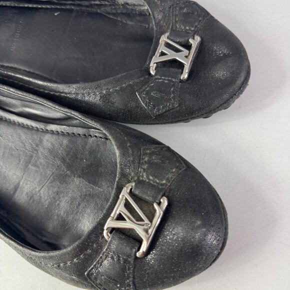 Authentic Louis Vuitton Black Metallic Suede Oxford Ballet Flats, 38.5 - Picture 11 of 14